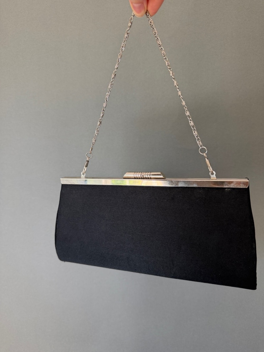 Classic Black Evening Clutch with Silver Chain